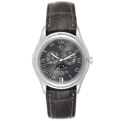 Shop Patek Philippe Complications Annual Calendar Moonphase Platinum Watch 5056 In Not Applicable