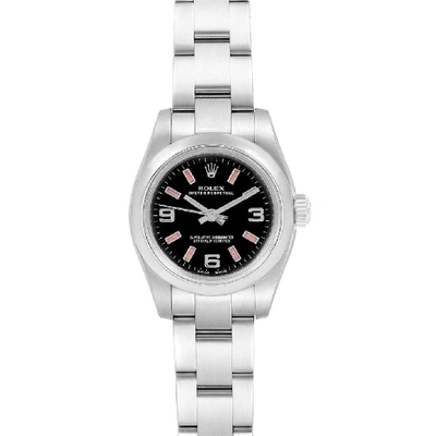 Shop Rolex Nondate Black Dial Pink Hour Markers Ladies Watch 176200 Box Card In Not Applicable
