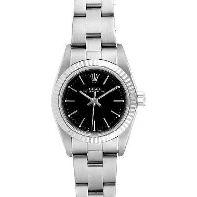 Shop Rolex Oyster Perpetual Steel White Gold Black Dial Ladies Watch 76094 In Not Applicable