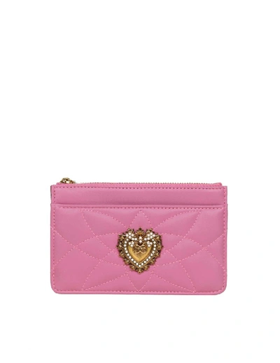 Shop Dolce & Gabbana Devotion Pink Leather Card Holder