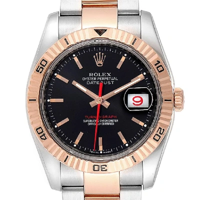 Shop Rolex Thunderbird Turnograph Steel Rose Gold Black Dial Watch 116261 In Not Applicable