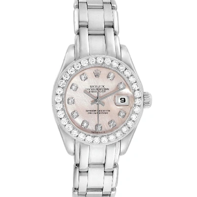 Shop Rolex Pearlmaster White Gold Mop Diamond Ladies Watch 80299 Box Papers In Not Applicable