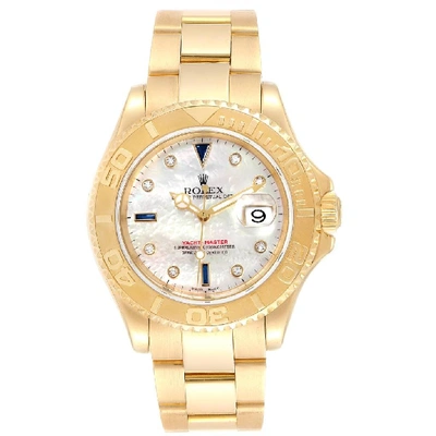 Shop Rolex Yachtmaster Yellow Gold Mop Diamond Sapphire Serti Watch 16628 In Not Applicable