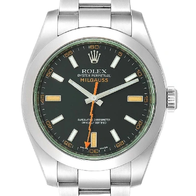 Shop Rolex Milgauss Black Dial Green Domed Bezel Crystal Mens Watch 116400v In Not Applicable