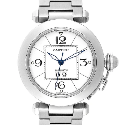 Shop Cartier Pasha C Midsize Big Date Steel Watch White Dial W31055m7 In Not Applicable