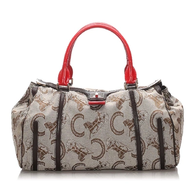 Shop Celine Canvas Handbag In Grey