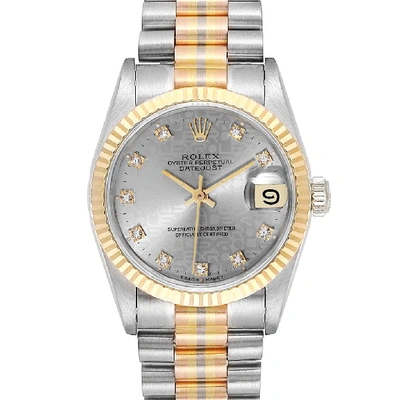 Pre-owned Rolex President Tridor Midsize White Yellow Rose Gold Diamond Watch 68279 In Not Applicable