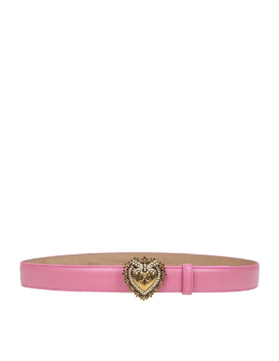 Shop Dolce & Gabbana Devotion Pink Leather Belt