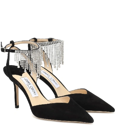 Shop Jimmy Choo Birtie 85 Embellished Suede Pumps In Black