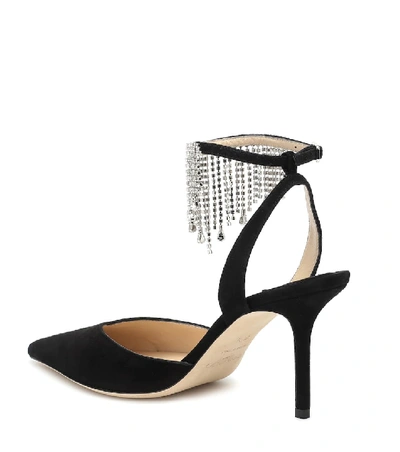 Shop Jimmy Choo Birtie 85 Embellished Suede Pumps In Black