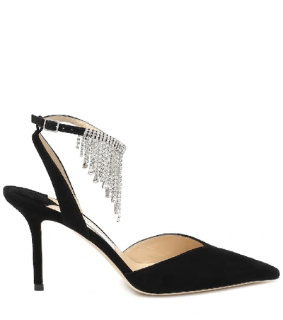 Shop Jimmy Choo Birtie 85 Embellished Suede Pumps In Black