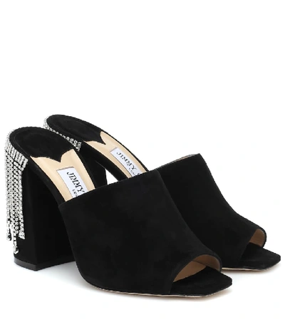 Shop Jimmy Choo Baia 100 Embellished Suede Sandals In Black