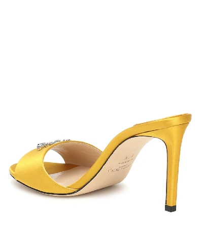 Shop Jimmy Choo Stacey 85 Embellished Satin Sandals In Yellow