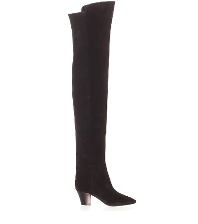 Shop Saint Laurent Kim 60 Suede Over-the-knee Boots In Black