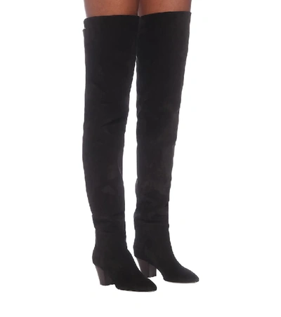 Shop Saint Laurent Kim 60 Suede Over-the-knee Boots In Black