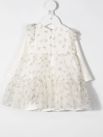 Shop Monnalisa Glitter Bow Print Ruffle Detail Dress In White