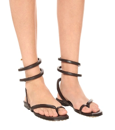 Shop Bottega Veneta Spiral Leather Sandals In Brown
