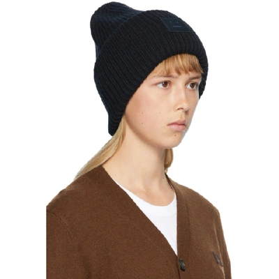 Shop Acne Studios Black Rib Knit Patch Beanie In 900 Black