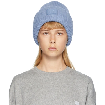 Shop Acne Studios Blue Rib Knit Patch Beanie In Aao Mineral