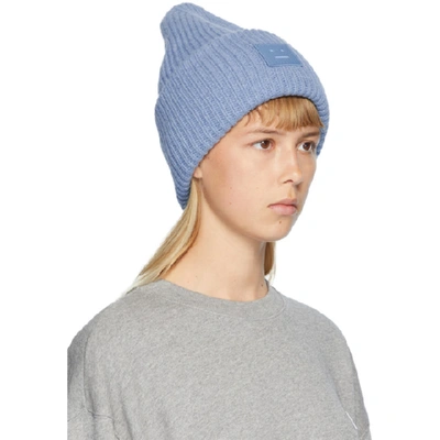 Shop Acne Studios Blue Rib Knit Patch Beanie In Aao Mineral