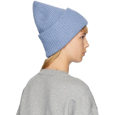 Shop Acne Studios Blue Rib Knit Patch Beanie In Aao Mineral