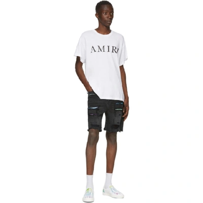 Shop Amiri Black Denim Watercolor Trasher Shorts In Abl