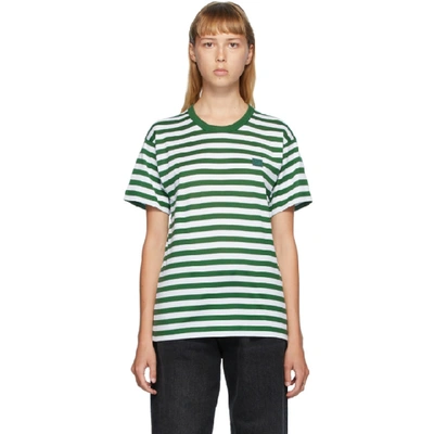 Shop Acne Studios Green And White Classic Fit Striped T-shirt In Bgo Deep Gr