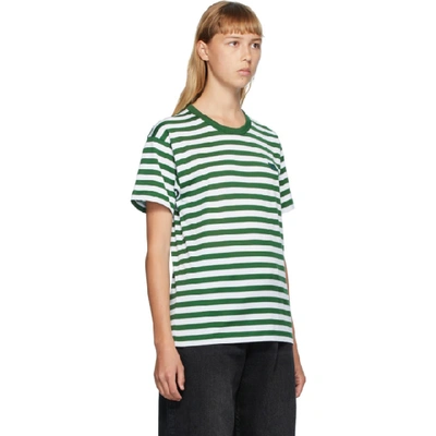 Shop Acne Studios Green And White Classic Fit Striped T-shirt In Bgo Deep Gr