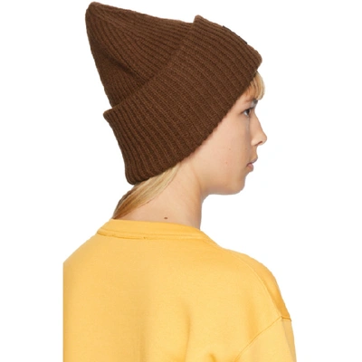 Shop Acne Studios Brown Rib Knit Patch Beanie In Dark Brown