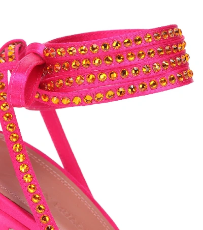 Shop Amina Muaddi Vita Embellished Satin Sandals In Pink