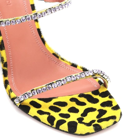 Shop Amina Muaddi Gilda Embellished Calf Hair Sandals In Yellow