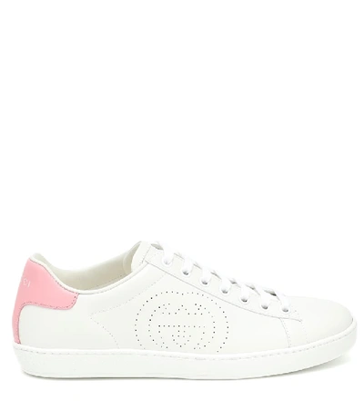 Shop Gucci New Ace Leather Sneakers In White