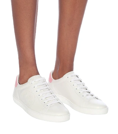 Shop Gucci New Ace Leather Sneakers In White