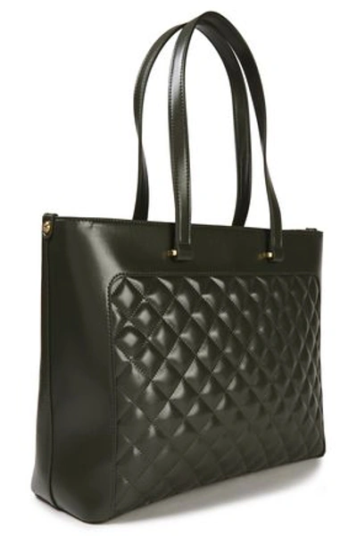 Shop Love Moschino Quilted Faux Leather Tote In Dark Green