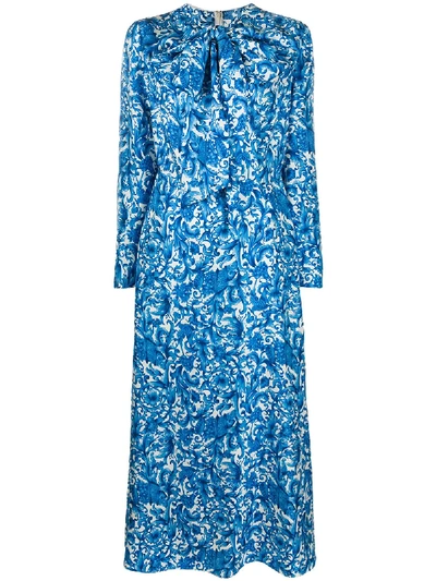 Shop Valentino Printed Twill Dress In Blue