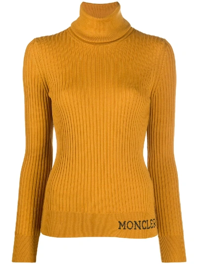 Shop Moncler Ribbed Rollneck Jumper In Yellow