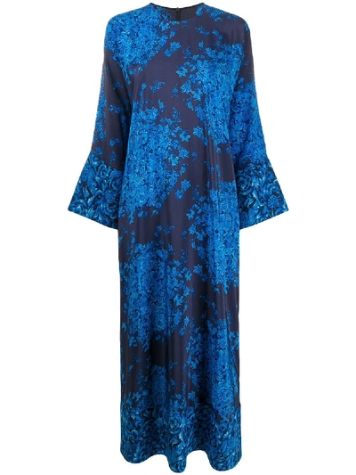 Shop Valentino Loose Floral-print Dress In Blue