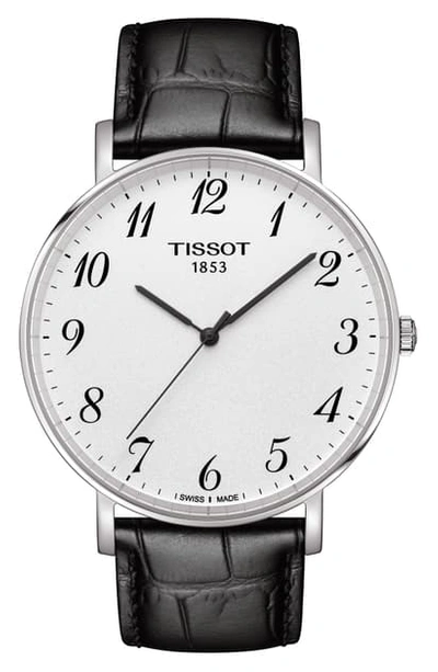 Shop Tissot Everytime Leather Strap Watch, 42mm In Black/ White/ Silver