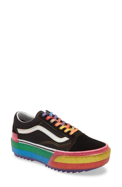 Shop Vans Old Skool Glitter Stacked Platform Sneaker In Black/ Rainbow