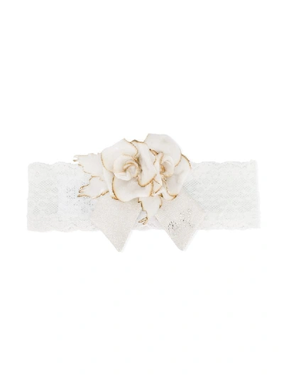 Shop Monnalisa Floral Applique Lace Headband In White