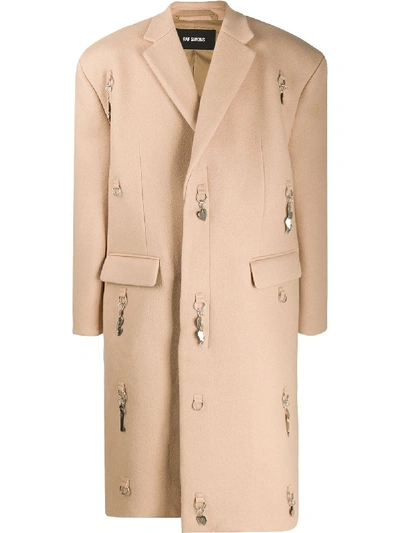 Shop Raf Simons Charm Embellished Double-breasted Coat In Neutrals