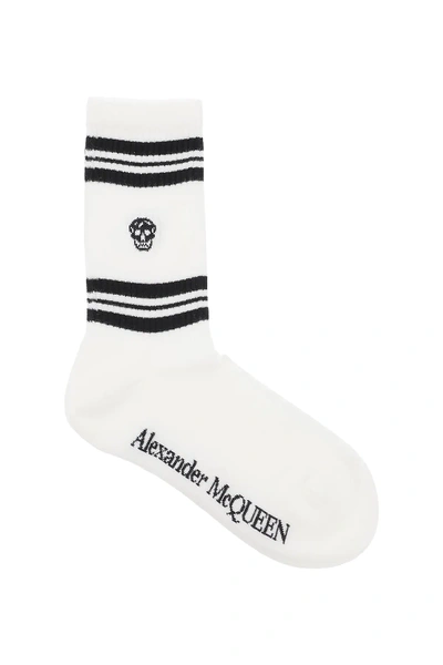 Shop Alexander Mcqueen Sport Stripe Skull Socks In White,black