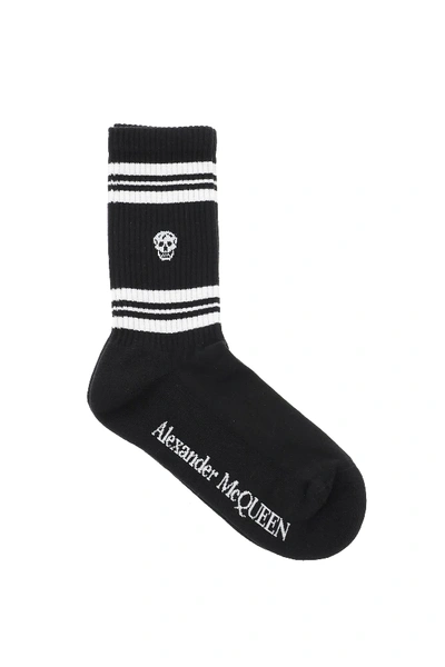 Shop Alexander Mcqueen Sport Stripe Skull Socks In Black,white
