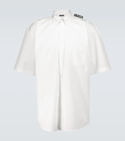 Shop Balenciaga Tab Short-sleeved Cotton Shirt In White