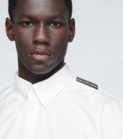 Shop Balenciaga Tab Short-sleeved Cotton Shirt In White