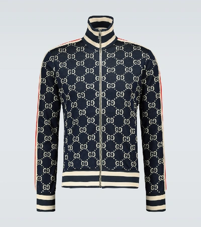 Shop Gucci Gg Jacquard Zipped Jacket In Multicoloured