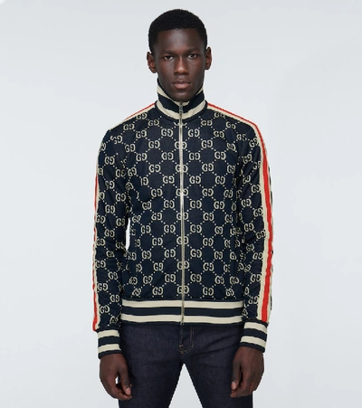 Shop Gucci Gg Jacquard Zipped Jacket In Multicoloured