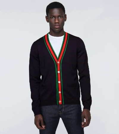 Shop Gucci Knitted Wool Cardigan In Blue