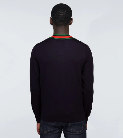 Shop Gucci Knitted Wool Cardigan In Blue