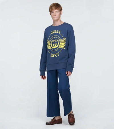 Shop Gucci Disk Printed Oversized Sweatshirt In Blue